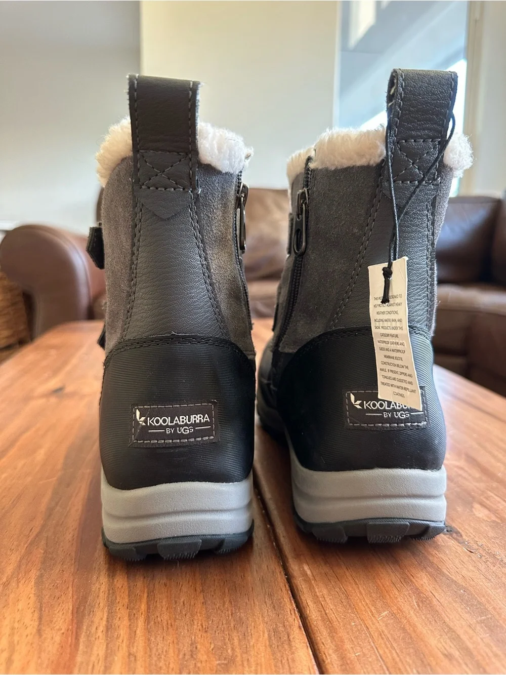 Koolaburra Gray and Black Faux Fur Winter Boots with Buckle Straps
